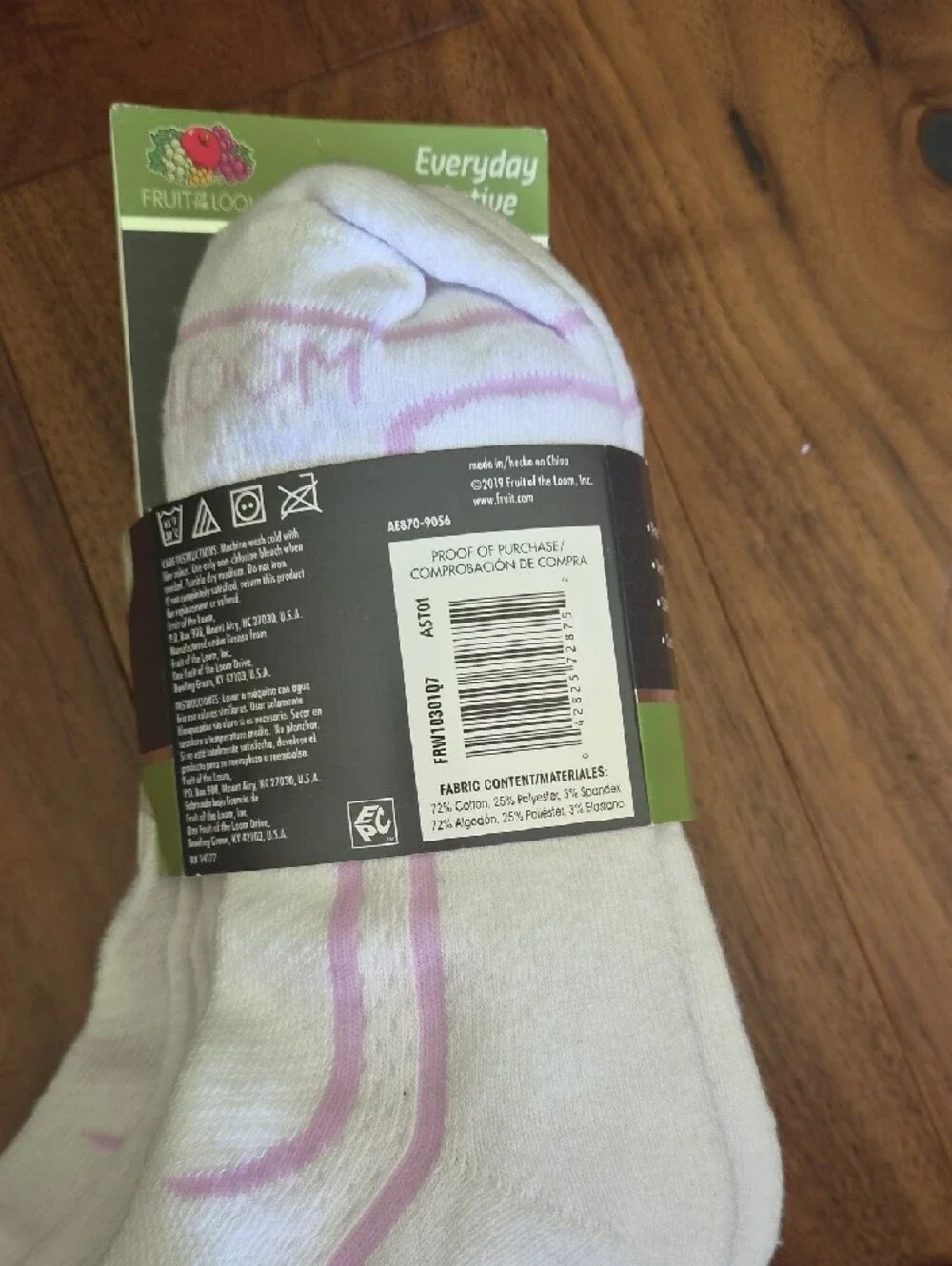 Fruit of the Loom White Ankle Athletic Socks with Pink & Blue Accents - 7 Pack